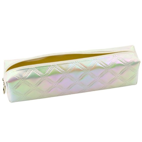 Piórnik Szkolny Organizer Tłoczony Wzór Biały Perłowy 21x6cm
