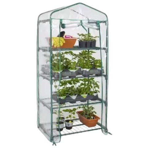 Mini Szklarnia Balkonowa Ogrodowa 4 Półki Metalowe Folia PVC 69 x 49 x 157cm