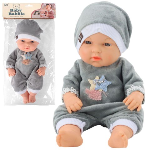 Lalka Bobas W Szarej Piżamce Czapeczka Ruchome Rączki Nóżki 30cm
