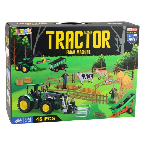 Zestaw Rolniczy Traktor z Przyczepą Zwierzęta Farmerzy Farma 45 el.