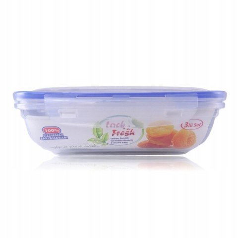 Komplet pojemników transparentnych PROSTOKĄT 400,800,1400 ml